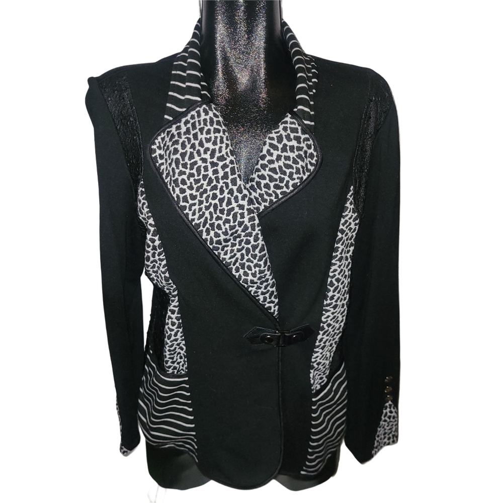 Zoe By Michael Phillips Black & White Patterned Women's Blazer Jacket Large